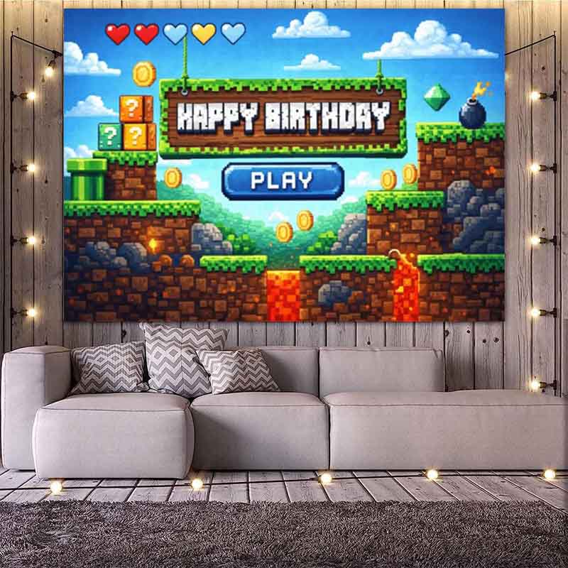 Pixel Video Game Birthday Back - Retro Gaming Banner ulasan dan harga